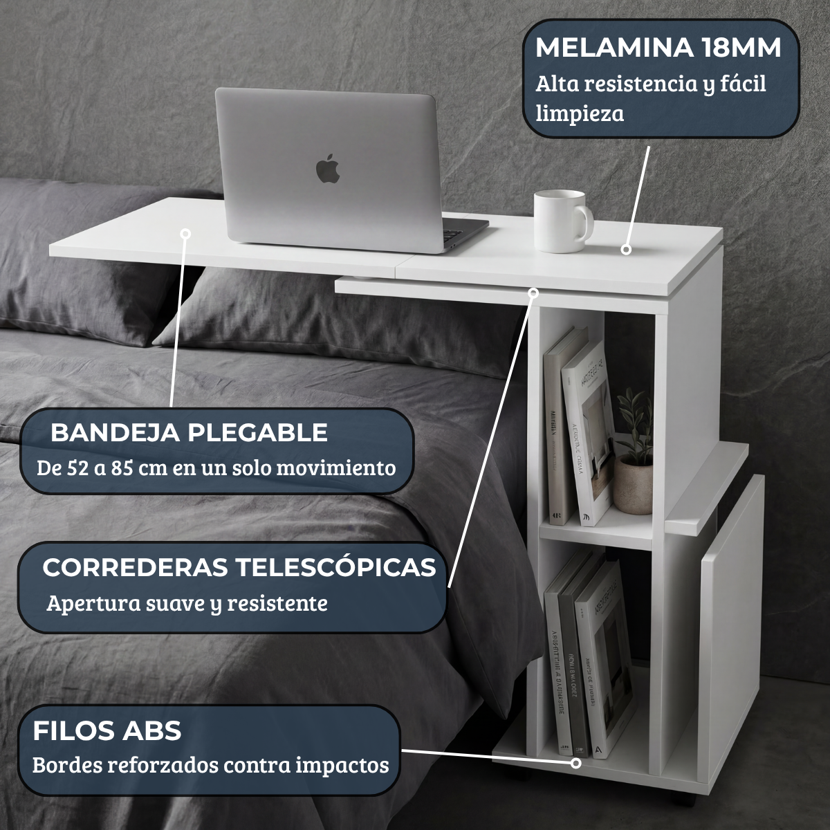 Mesa de cama 2 en 1 — Mesa de luz y escritorio